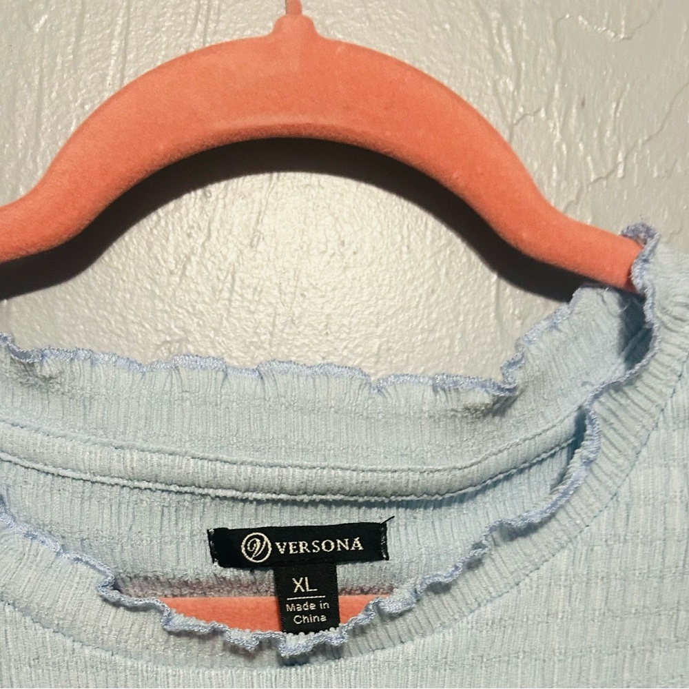 Versona Blue Ruffled Ribbed Tank Top - Picture 3 of 3